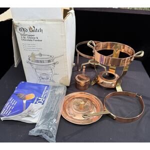 Old Dutch Copper Brass Cheese Chocolate Fondue Set ***Parts Only **Missing Bowl